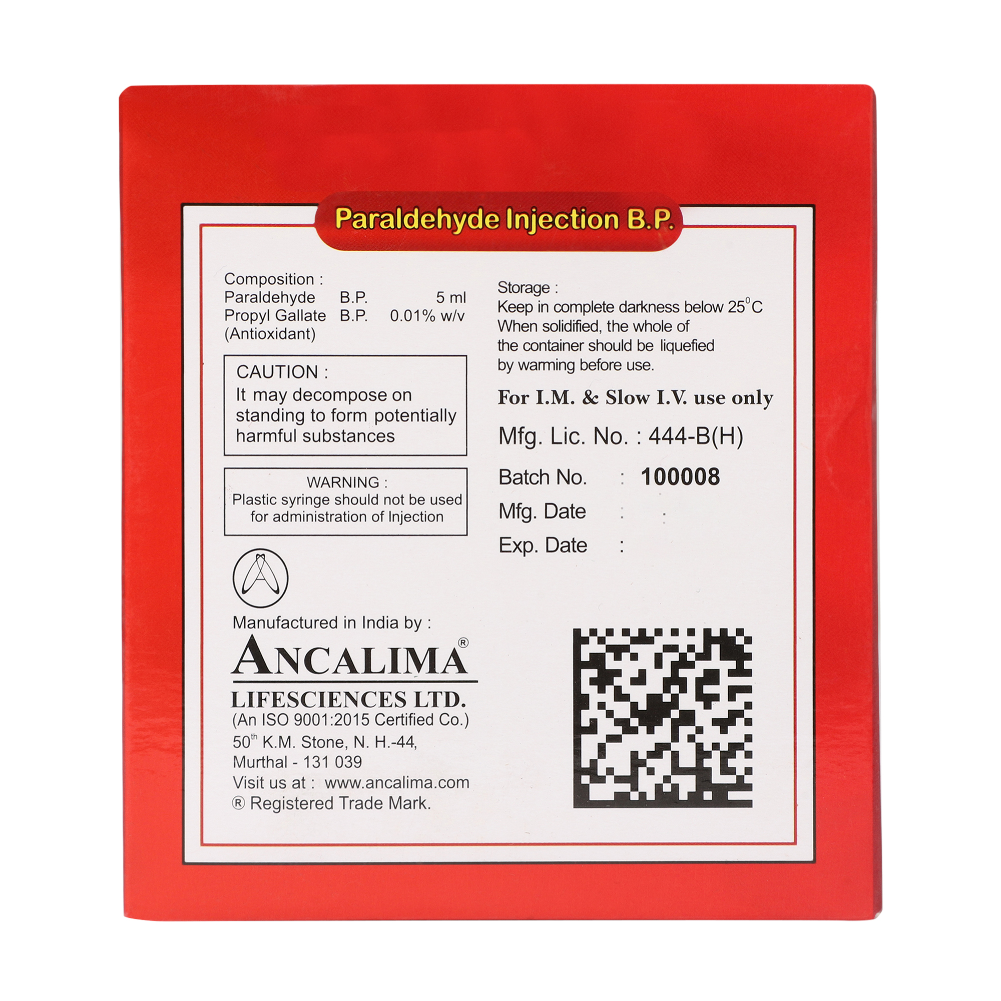 Thumbnail for Paraldehyde Injection B.P. 5ml